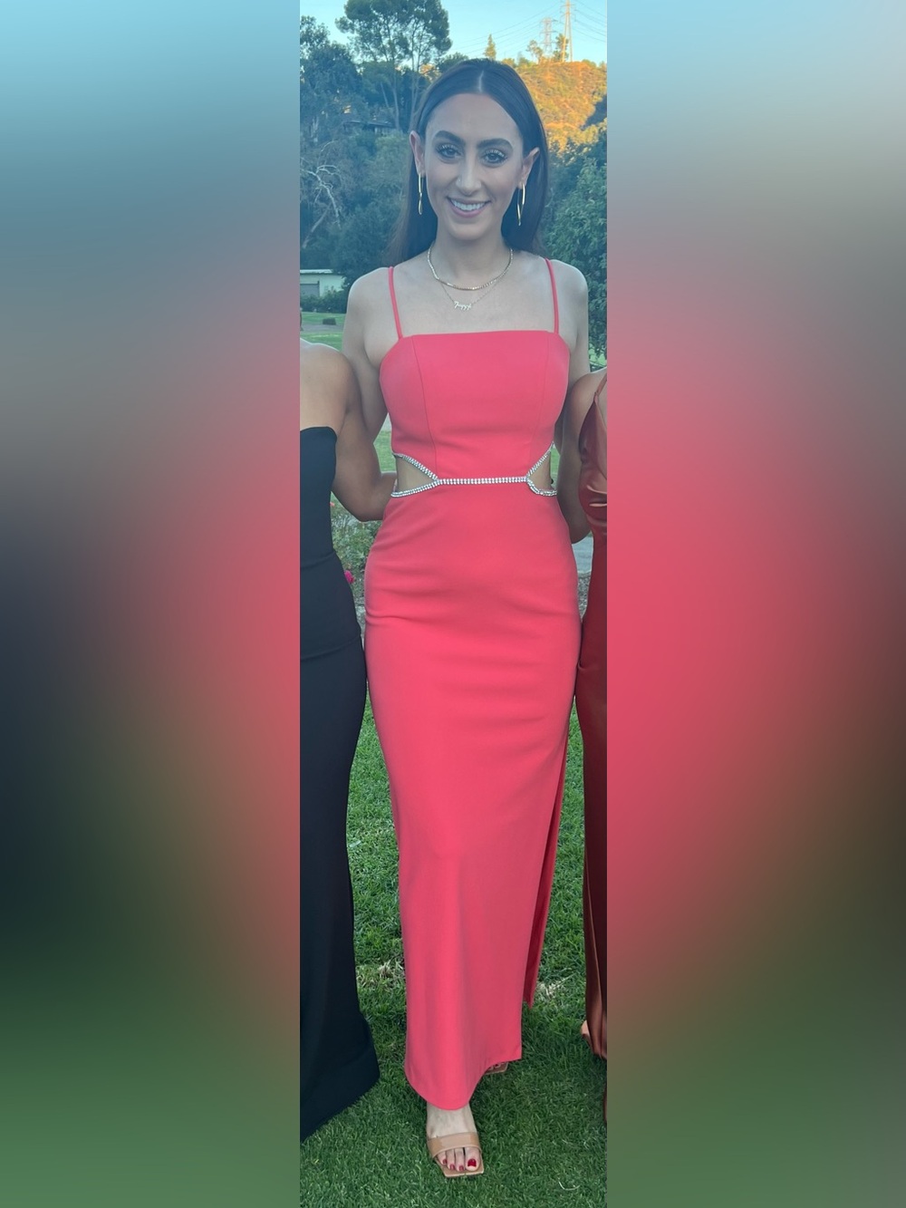 Red Rhinestone-Trim Cutout Bodycon Dress